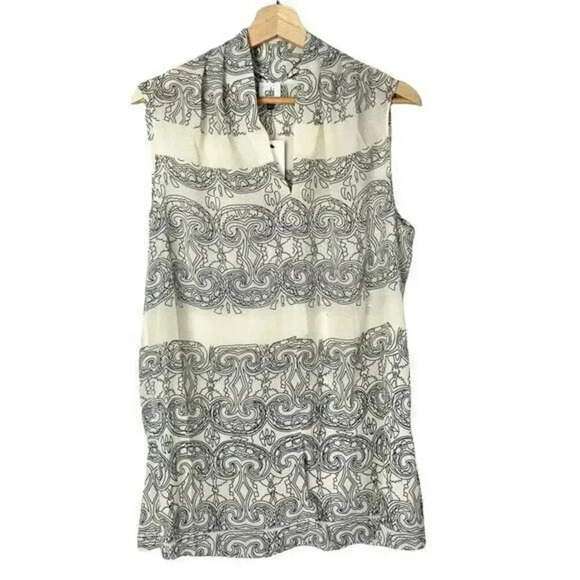 Cabi Beige & Black Printed Scrollwork Tunic Tank Top M #3091 - Picture 1 of 6